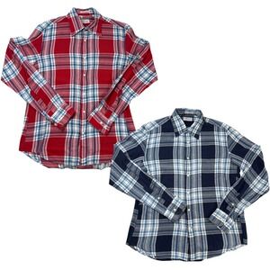 Gant Rugger Mens Windblown Flannel Plaid Button Down Shirts Lot of 2 Red Blue M
